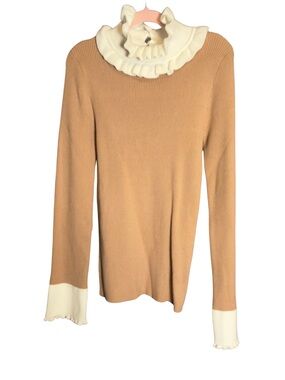 Fashion Nova Camel Knit Top with Cream Ruffled Collar